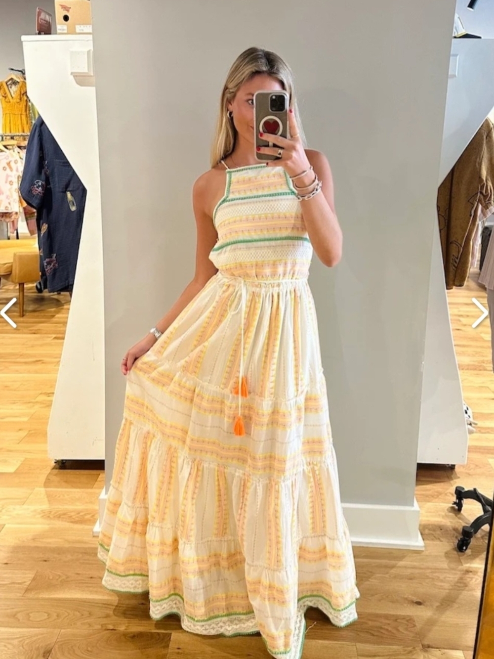 Halter Maxi Dress in Cream with Yellow and Green Accents
